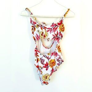 Floral Bathing Suit One Piece Pink Yellow White